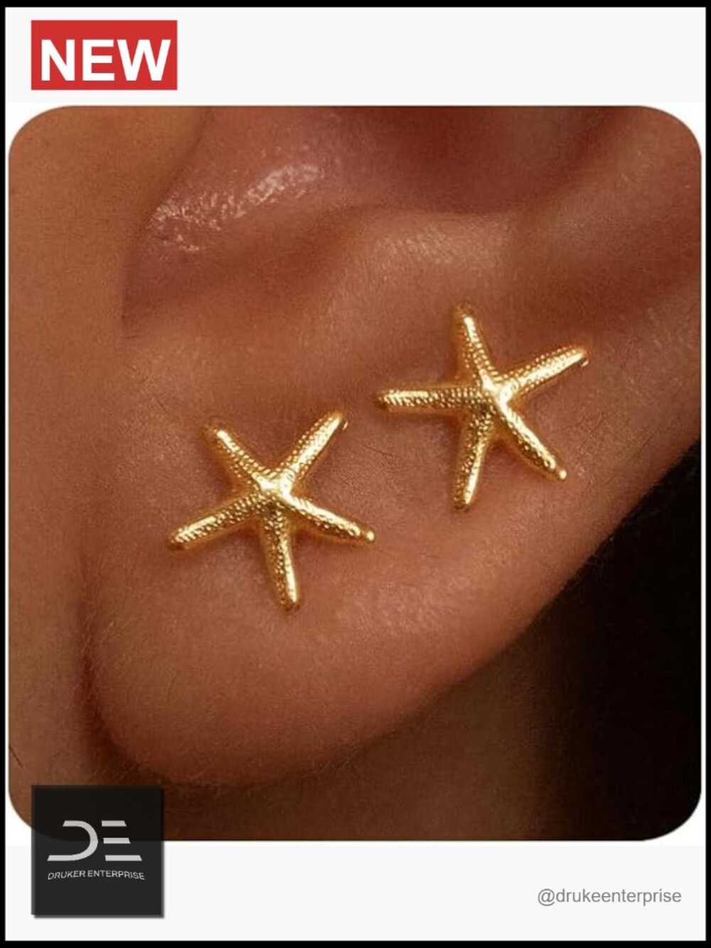Trendy Starfish Stud Earrings 14K Gold Plated Hypoallergenic Dainty